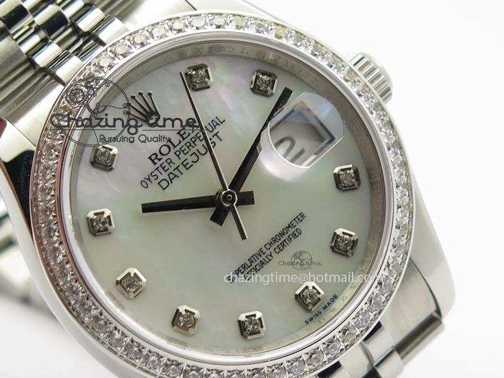 MiroTime 0216 DateJust 116234 BP Best Edition SS White MOP Dial Diamond Markers On SS Bracelet A2824 V ModernLook 3943